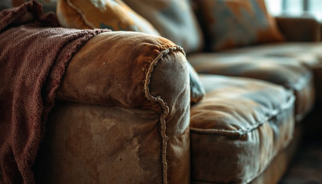 sofa de cuero envejecido con detalles texturizados