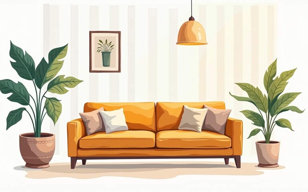 A cozy living room scene featuring a well-placed sofa that harmonizes with the surrounding decor